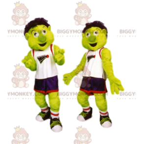 Costume de mascotte BIGGYMONKEY™ de bonhomme jaune fluo avec sa