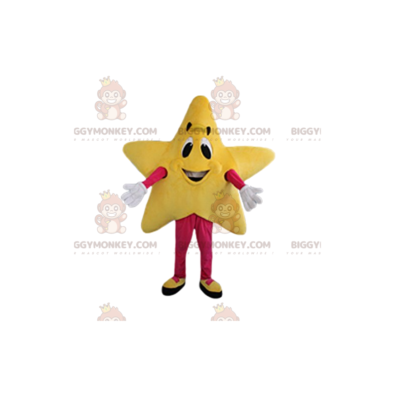 Costume de mascotte BIGGYMONKEY™ d'étoile jaune toute souriante