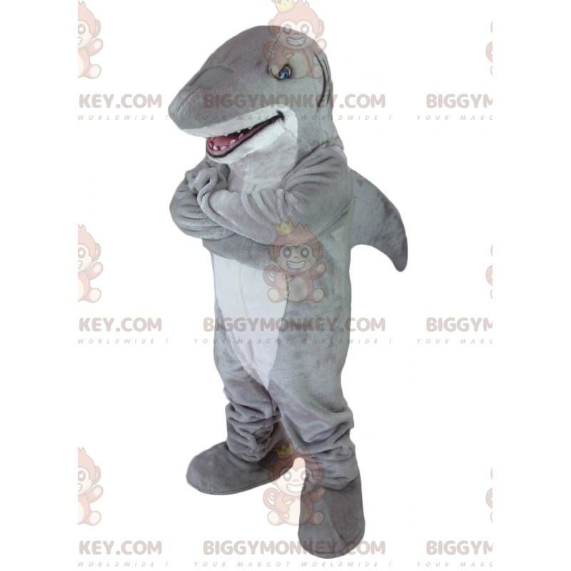 Costume da mascotte BIGGYMONKEY™ squalo grigio e bianco -