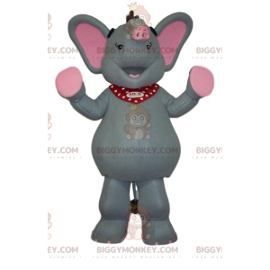 Costume de mascotte BIGGYMONKEY™ d'éléphant gris et rose très