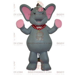 Traje de mascote BIGGYMONKEY™ de Elefante Rosa e Cinza Muito