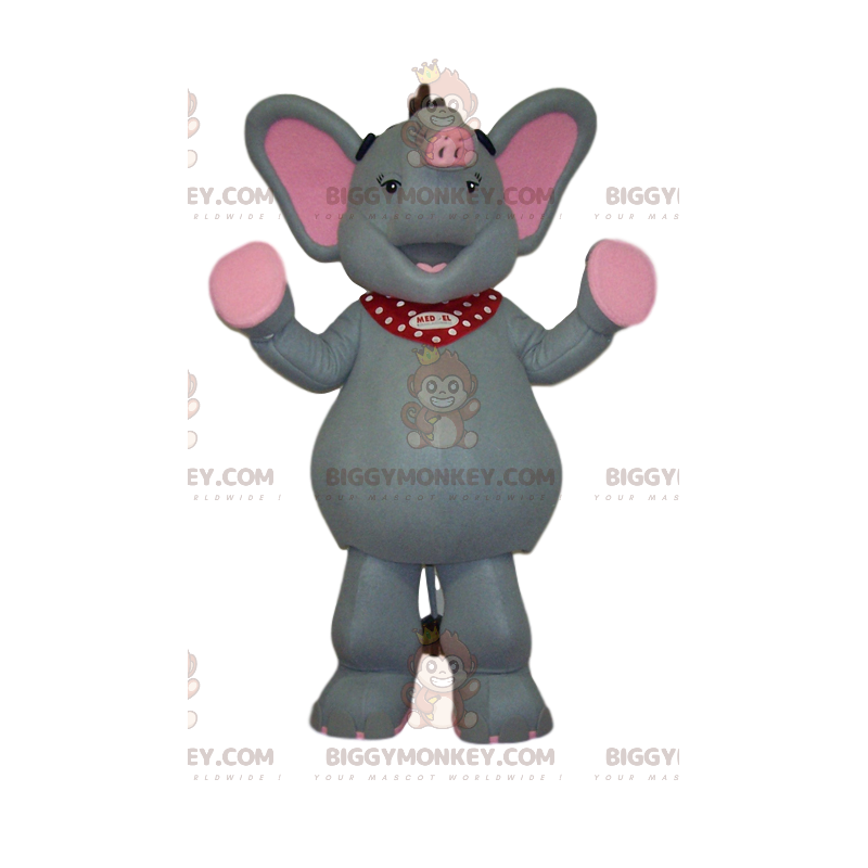 Very Cheerful Gray and Pink Elephant BIGGYMONKEY™ Mascot