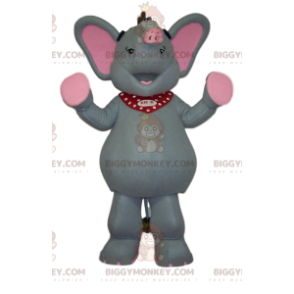 Costume de mascotte BIGGYMONKEY™ d'éléphant gris et rose très