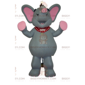 Mycket glad BIGGYMONKEY™ maskotdräkt för grå och rosa elefant -