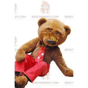 Flirty Brown Bear BIGGYMONKEY™ Mascot Costume with Red Pants! -
