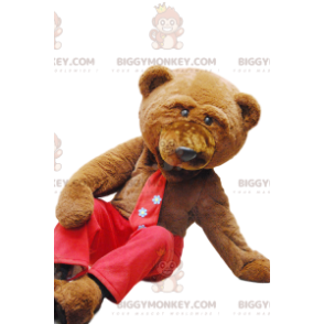 Flirtig brun björn BIGGYMONKEY™ maskotdräkt med röda byxor! -