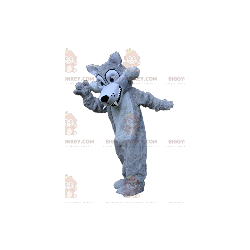 Big Teeth Silver Gray Wolf BIGGYMONKEY™ Mascot Costume –