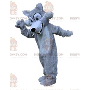Costume de mascotte BIGGYMONKEY™ de loup gris argentée avec ses