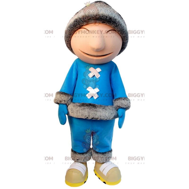 Costume de mascotte BIGGYMONKEY™ d'Inuit en tenue bleue et sa