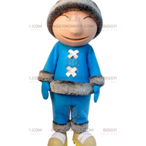 Inuit BIGGYMONKEY™ mascottekostuum in blauwe outfit en bontmuts