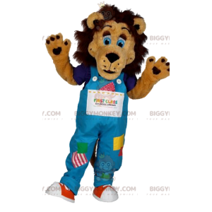 Costume de mascotte BIGGYMONKEY™ de lion avec une salopette