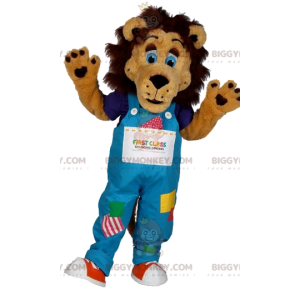 Traje de mascote de leão BIGGYMONKEY™ com macacão de retalhos –