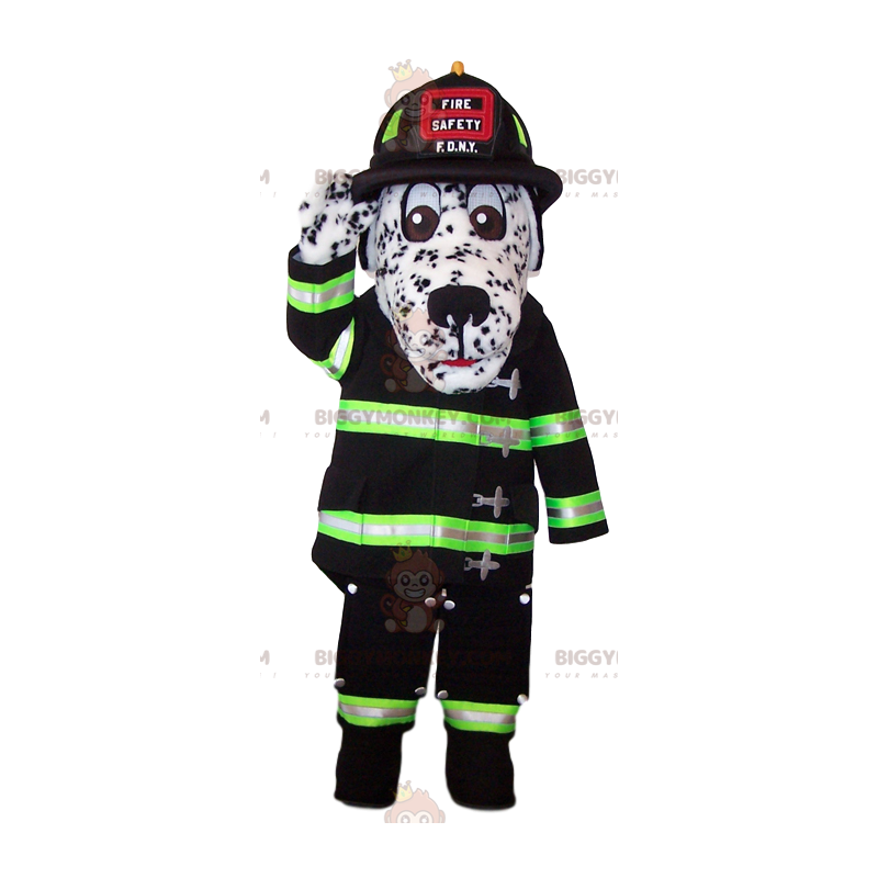 Fantasia de mascote BIGGYMONKEY™ dálmata com roupa de bombeiro