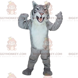 Traje de mascote de tigre cinza majestoso e feroz BIGGYMONKEY™