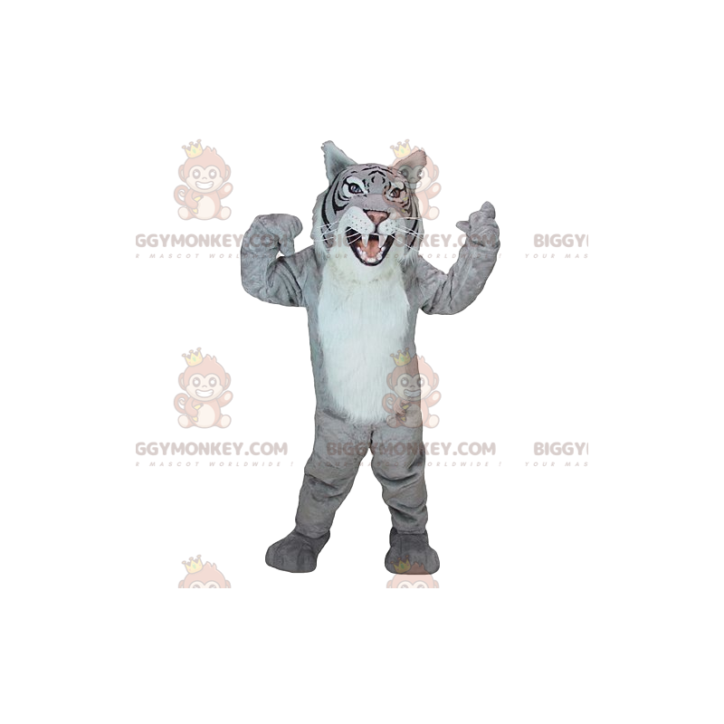 Costume da mascotte BIGGYMONKEY™ tigre grigia maestosa e feroce