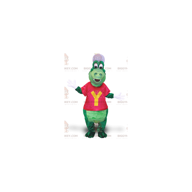 Green crocodile BIGGYMONKEY™ mascot costume with cap and