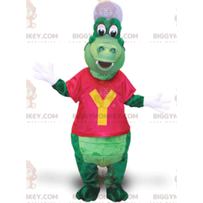 Costume da mascotte BIGGYMONKEY™ coccodrillo verde con berretto