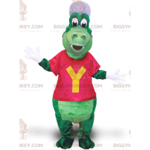 Vihreä krokotiilin BIGGYMONKEY™ maskottiasu, jossa lippalakki