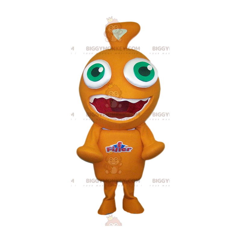 Traje de mascote engraçado do pequeno monstro laranja