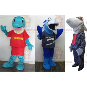 3 BIGGYMONKEY's mascotte: een blauwe dolfijn, een blauwe vis en
