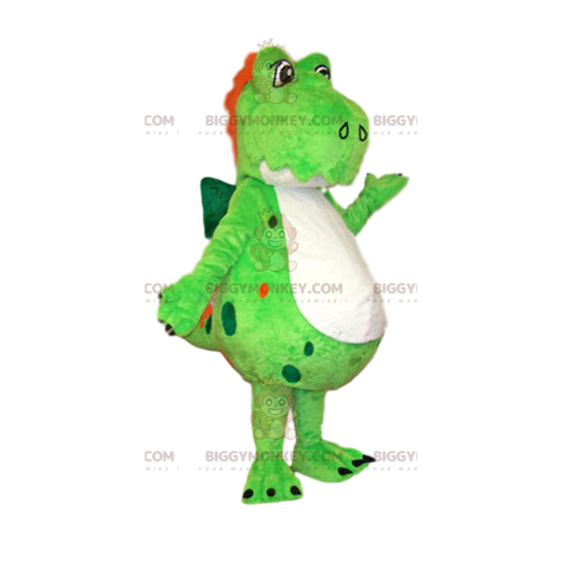 BIGGYMONKEY™ Mascot Costume Neon Green Dinosaur With Red Crest