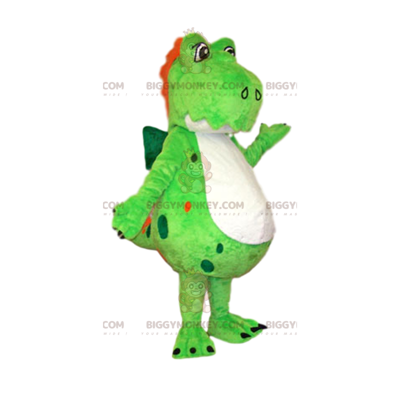 BIGGYMONKEY™ Μασκότ Στολή Νέον Πράσινος Δεινόσαυρος με Κόκκινο