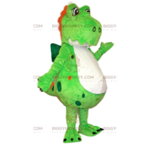 BIGGYMONKEY™ Maskotdräkt Neongrön dinosaurie med rött vapen -
