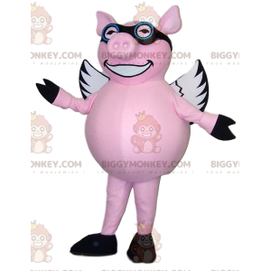 BIGGYMONKEY™ Vliegend roze varken mascottekostuum met bril -