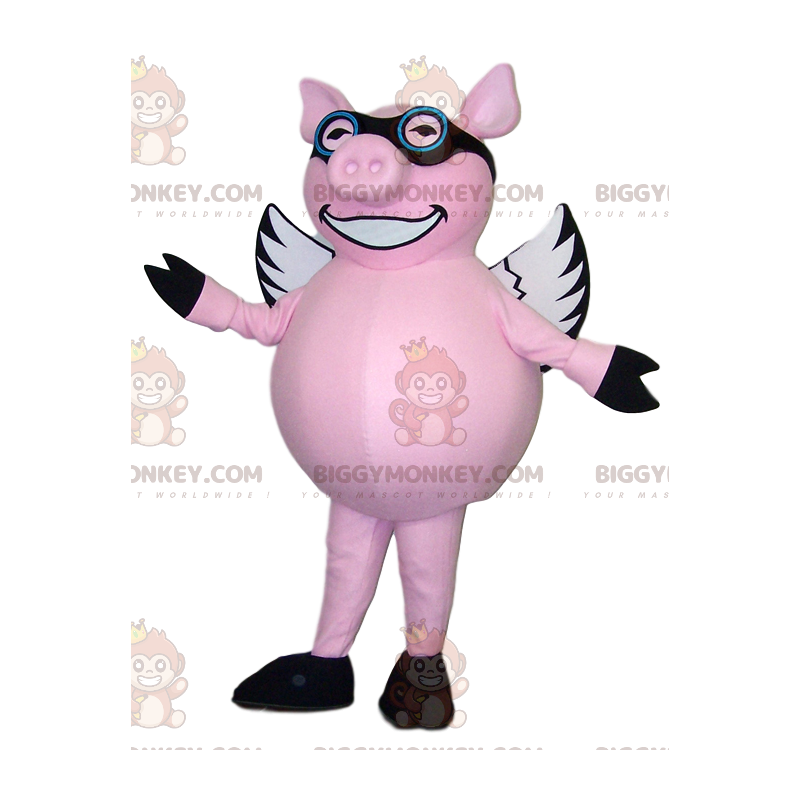 BIGGYMONKEY™ Flying Pink Pig Mascot Costume With Glasses –