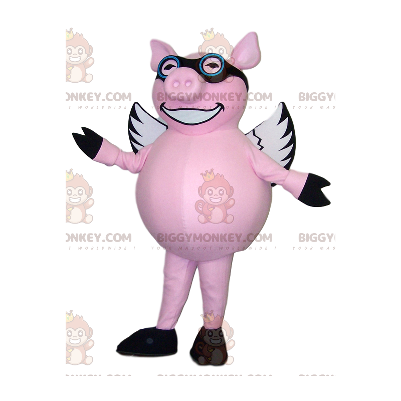 BIGGYMONKEY™ Flying Pink Pig-maskotkostume med briller -