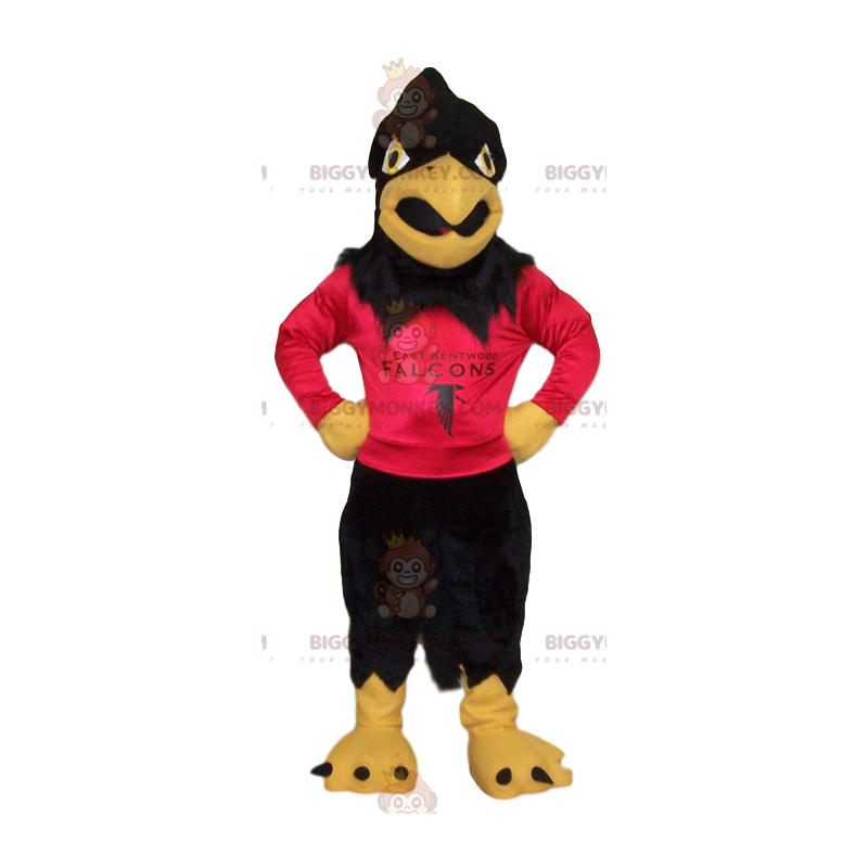 Traje de mascote BIGGYMONKEY™ Golden Eagle com camisa vermelha