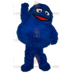 BIGGYMONKEY™ groot rond harig blauw monster mascottekostuum -