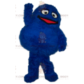 BIGGYMONKEY™ groot rond harig blauw monster mascottekostuum -