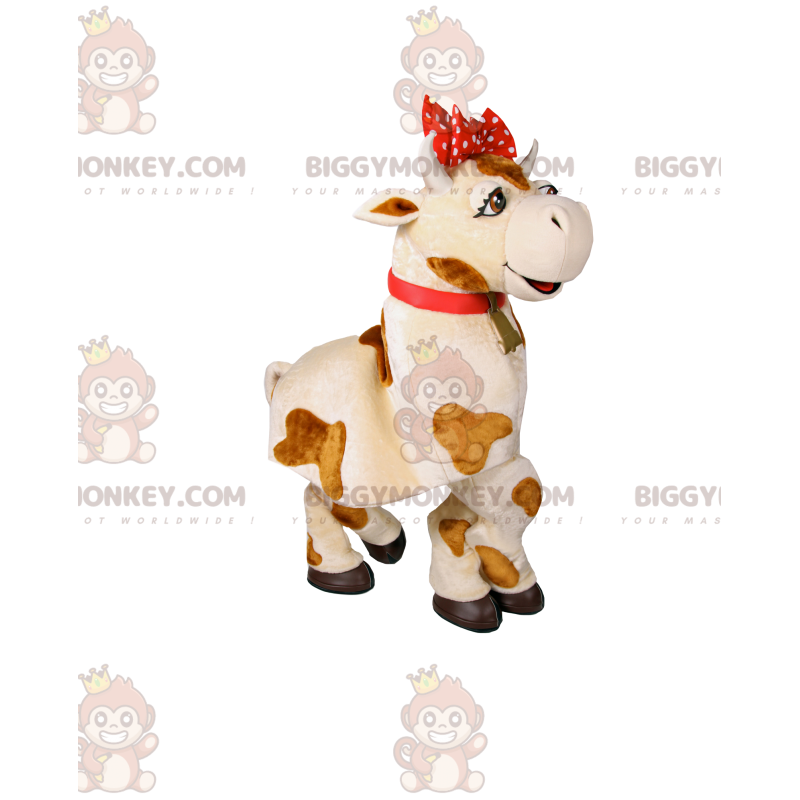 Disfraz de mascota BIGGYMONKEY™ Vaca blanca y marrón con lazo