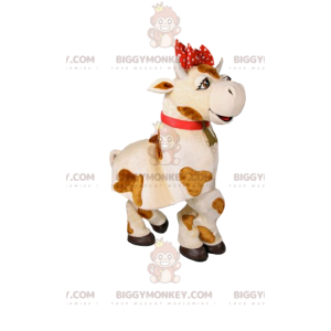 Kostium maskotki BIGGYMONKEY™ Biało-brązowa krowa z czerwoną