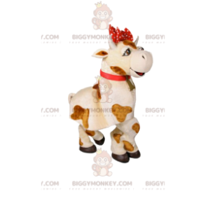 Disfraz de mascota BIGGYMONKEY™ Vaca blanca y marrón con lazo