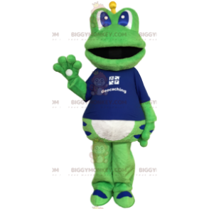 Στολή μασκότ Green Frog BIGGYMONKEY™ με μπλε μπλουζάκι -