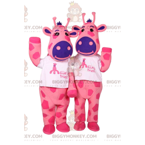 BIGGYMONKEY™s mascotte di due mucche rosa e viola -