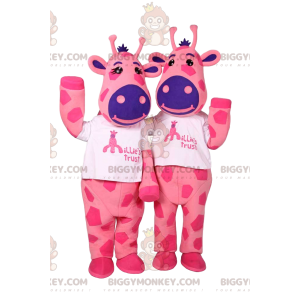 La mascota de BIGGYMONKEY™s de dos vacas rosas y moradas -