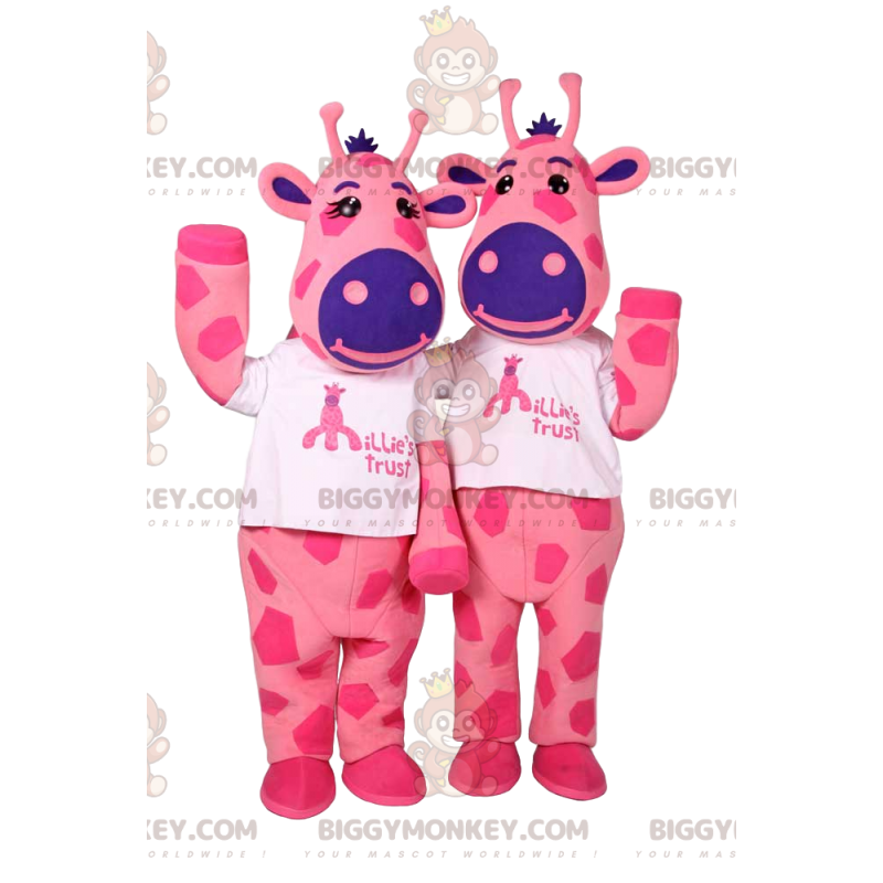 BIGGYMONKEY's mascotte van twee roze en paarse koeien -