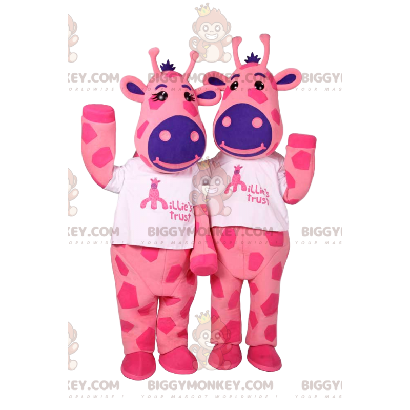 BIGGYMONKEY™s Maskottchen mit zwei rosa und lila Kühen -