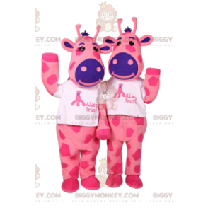 BIGGYMONKEY™s mascotte di due mucche rosa e viola -