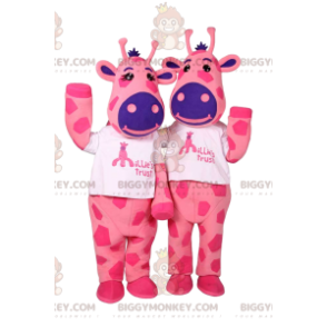 mascotte BIGGYMONKEY™ de deux vaches roses et violette -