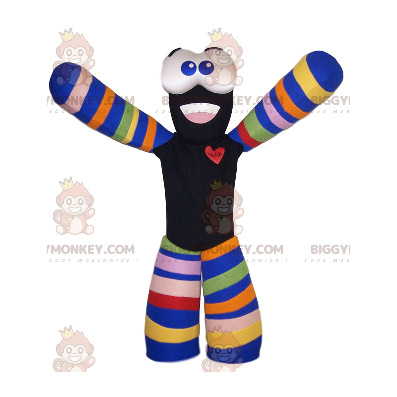 Traje de mascote de boneco de neve preto e multicolorido