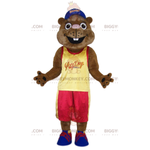 BIGGYMONKEY™ Costume da mascotte castoro con maglia gialla da