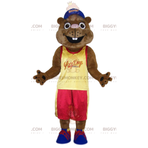 Costume de mascotte BIGGYMONKEY™ de castor avec un mailllot