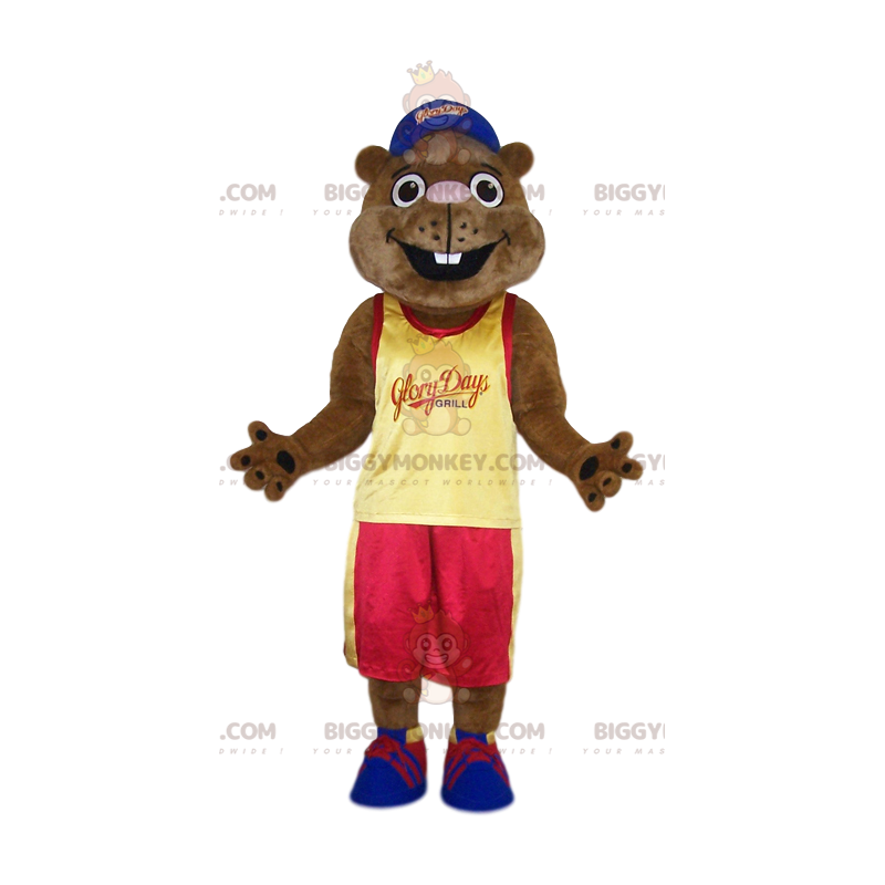 BIGGYMONKEY™ Beaver Mascot Costume with Yellow Supporter Jersey