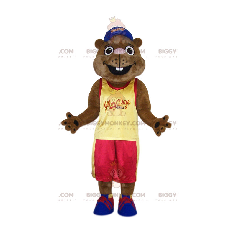 Costume de mascotte BIGGYMONKEY™ de castor avec un mailllot