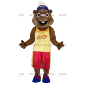 Costume de mascotte BIGGYMONKEY™ de castor avec un mailllot