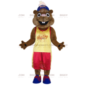 Traje de mascote de castor BIGGYMONKEY™ com camisa de torcedor